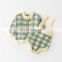Korean baby long-sleeved small fresh plaid jacket with suspenders triangle climbing sweater two-piece