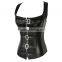 Women Retro Goth Brocade Faux Leather Steampunk Buckle Up Zipper Overbust Corsets Bustiers