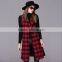 Woman Autumn Woven Vest Dress Female Big Plaid Sleeveless Wind Dress Femme Manteau 2016