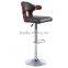 Bent plywood seat bar stool,chromed gas lift and base, height adjustable bar stool HY2022H