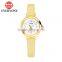 Fashion Lady Flower Dial Genuine Leather White Yellow Brown Pointer 30m Waterproof Lady Wrist Watch