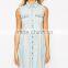 2016 light blue mini sleeveless button front casual girls dress