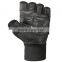 cowhide leather weight lifting glove gym fitness gloves half finger silicon printing or embroidery