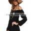 Woman off the shoulder long sleeve tie waist sexy black romper