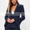 MGOO 2017 New Style Flare Long Sleeves Tops One Button Women Fashion Suits Navy pLain Crepe One Buttons Jackets