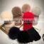 Parent-child Girl Women Genuine Dyeing Raccoon Fur Pompom Winter Hat Beanie Thick Knitted Cap With Fox Pom Ball Lady Children
