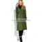 Army green open front self belted below knee lady's winter trench coat