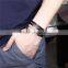 Real Leather Bangles Bracelets Silver Tone Black Razor Blade Adjustable