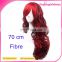 Cheap stock 70cm long wave red&black firbe synthetic human hair wig