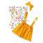 Kids Clothing Sets Summer Baby Girl flower print shirt + yellow skirt +headband 3pcs outfit