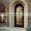 Cheap used single scrolls design tempered glass wrought iron gate door