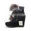 Black suede rabbit fur luxury winter boots for women