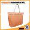 Orange color paper straw and jute material shooping tote bag cotton handle women handbag