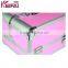 High-End Pink Pu Double Open Carry Aluminum Makeup Storage Box With 4 Trays