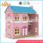 wholesale pink delicate kids wooden dollhouse beautiful children wooden chic dollhouse for sale W06A029