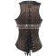 Women's Punk Style Brown Color Stripes Body Sculpting Vest Corset sexy steel bone one pocket corset