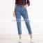 Wholesale Button Fly Cropped Turn Up Casual High Waist Pants
