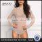 MGOO Custom Minimalist Khaki Mesh Sexy Tops For Ladies Long Sleeves Boat Neck Nylon Spandex Bodysuits