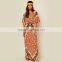 Bat sleeve printed ethnic clothing women kaftan open back design maxi dress