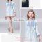 Spring Autumn Crimple Ladies Denim Dress With Waist Draw String