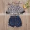 0-24M Newborn Baby Girls 2 PCS Sling Leopard Pattern Lace Loose Top Short Solid Color Elastic Pants with Removable Waist Belt