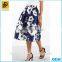 High Fashion Satin Blue Print Umbrella Skirt For Ladies Ballet Tutu High Waist Skirts