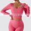 Ribbed 2 In 1 Piece Long Sleeve Yoga Crop Tops Wholesale Womens Square Neck Sports Bras