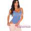 Ladies new Blue Ribbed Zipper Accent lingerie bodysuit for weight loss