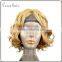 human hair+futura fiber blonde wigs short curly machine made blend material wig