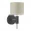 Factory price hot sale the lighting book ferrara polished chrome hotel style wall light complete with taupe silk shade