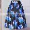 Women Fashion Retro Elegant Elastic High Waist Zipper Flower Print Pleated Midi Skirt