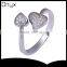 Pure silver evil and angel love ring with zircon double hearts