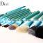 Wholesale makeup brush set 12 pcs leather cup green