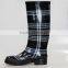 Womens Anti-slip Plaid Rubber Rain Boots