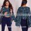 2016 latest fashion design lady printed cape sleeve tie front blouse