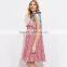 Cute ruffled hem self tie dress, ladies red cotton sleeveless dress