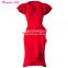 Red 50s Flutter Sleeves Plus Size Wrap Ruffled Vintage Dress