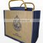 Wholesale customized logo handled jute gunny packaging bag/recyclable burlap sack