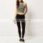 Yellow jacquard plain custom sexy stretch fit ladies racer crop top wholesale cheap