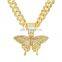 2021 butterfly pink crystal cute KC gold alloy Cuban Necklace with tennis choker kids girls jewelry