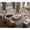 Antique living room furniture upholstered 7 seater champagne gold leather sofa set