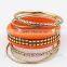 Punk Leather Fashion Retro Red Wood Bangle Multilayer Alloy Bracelet For Lady's