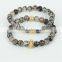 KJL-0014 2015 Wholesale Grey Dragon Veins Agate Stone Beads With Gold Skull Bracelet,Stretch