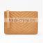 Chevron quilted Tan faux leather cosmetic bag
