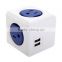 POWERCUBE 125V/15A Universal 4 Outlet Grounded Socket Power Strip 2 USB Blue