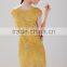 Grid pattern design shinny gold metallic effect ladies formal slim lace fashion dress SR-D9791