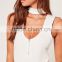 MGOO 2017 High Fashion White Ribbed Bodysuits For Women Sexy Chocker Neck Zip 95% Cotton 5% Spandex Tops