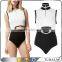 fashion high neck female snap open crotch bodysuit, waist cut out bodysuit