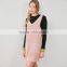 V neck pink dyed corduroy front pockets sleeveless vest dress for girl