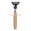 Professional disposable shaving razor for shaving with wood handle with 3 layer blades for man